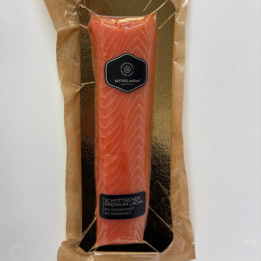 Premium schottischer Lachs Balyk-Cuts, kaltgeräuchert mit Erlenholz, Rückenloins, Balyk-Cut im 2er Bündel A/B