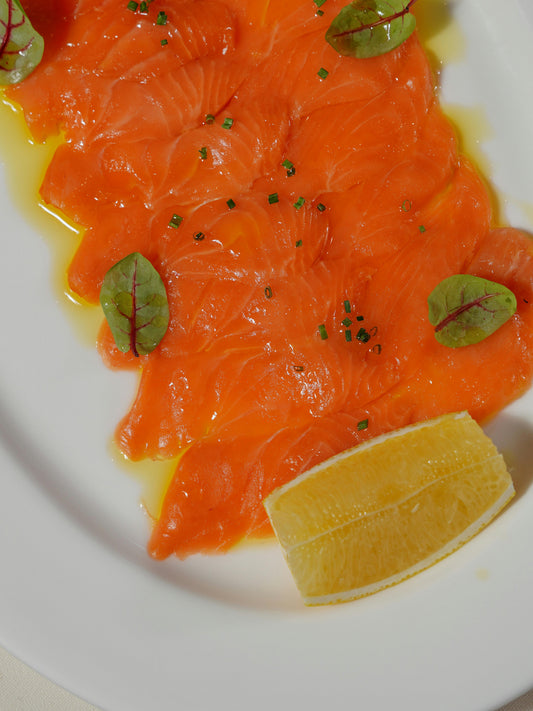 Premium schottischer Lachs Balyk-Cuts, kaltgeräuchert im Filet, Balyk-Cut feine Scheiben NATUR